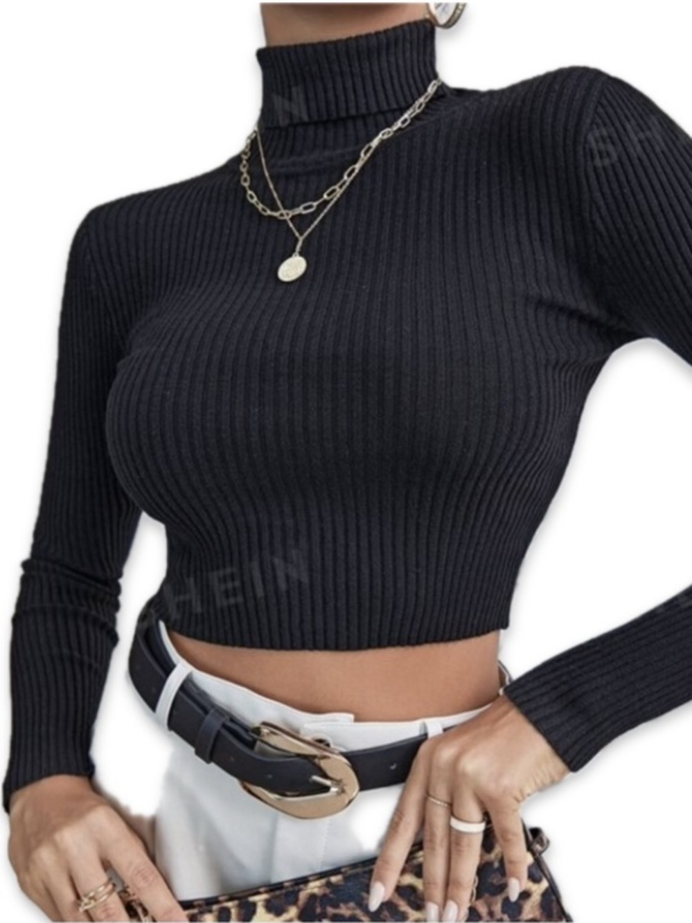 Black Ribbed Knit Turtleneck Long Sleeve Crop Top NWOT XS Fits Small